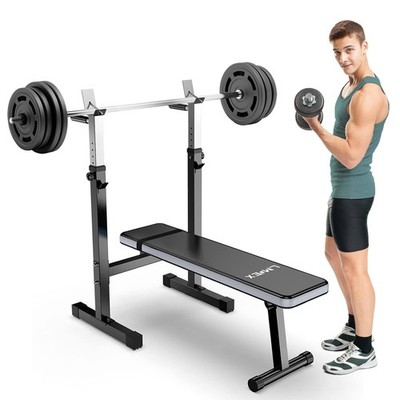 Adjustable Weight Bench Press with Squat Rack Folding Multi-Function Dip Stat...