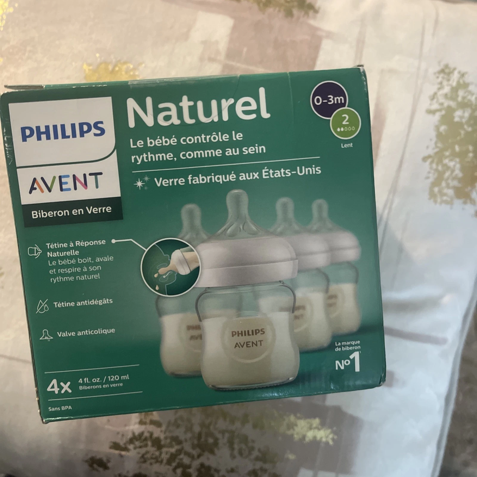 Philips Avent Natural Response Newborn 4 Glass Baby Bottles 4 oz Each NIB