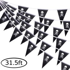 Whaline 31.5ft Halloween Jolly Roger Banner, Skull Pirate Flags 30Pcs black