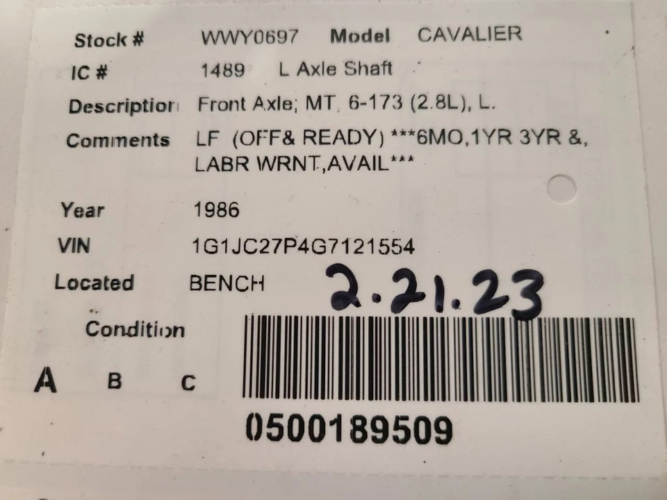 Driver Axle Shaft Front Axle Manual 6-173 2.8L Fits 85-88 CAVALIER 2165010 - Image 4 of 4