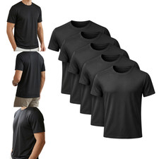 5Pcs Men Black T Shirts, Short Sleeve Solid T...