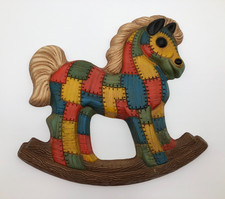 Vintage 70s Patchwork Quilt Rocking Horse Wall Plaque Decor Foam Craft Nursery
