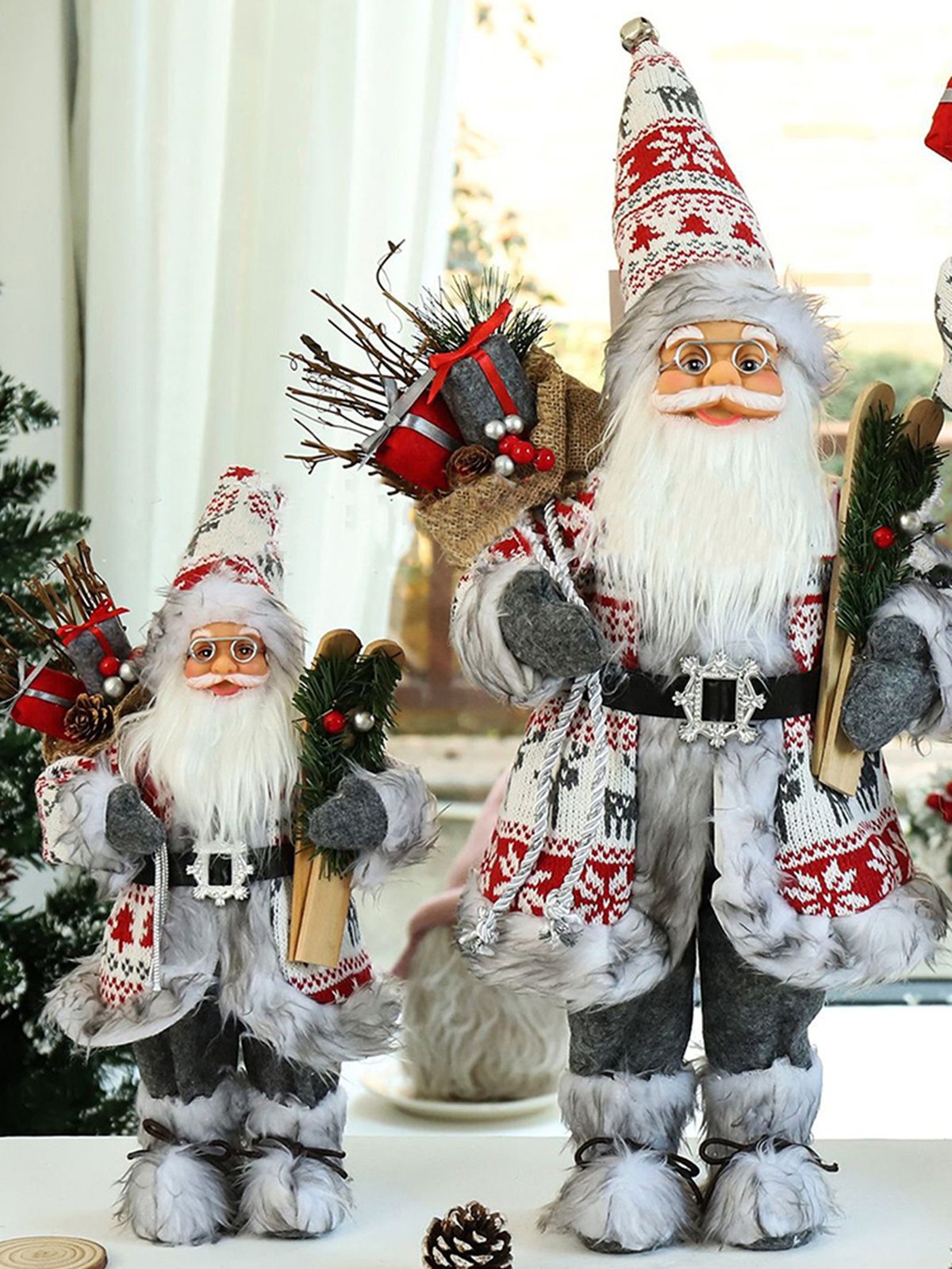Santa Figurine Standing Plush Doll Xmas Statue Santa Statue For Xmas Window Disp