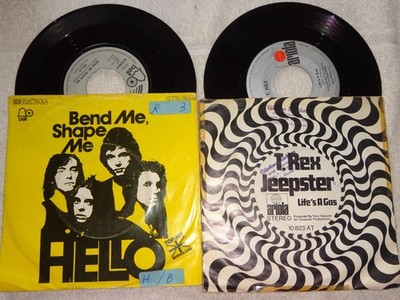 2 x Single: T.Rex - Jeepster / Hello - Bend me, shape me, 70er