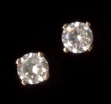 14K Solid Yellow Gold 3mm Round Clear Crystal CZ Solitaire Stud Earrings ~FX