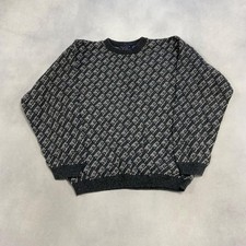 Vintage Knitted Jumper Abstract Patterned Grandad Knit Sweater Men's M