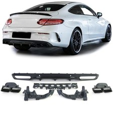 Sport Heckdiffusor mit Endrohren Schwarz f&uuml;r Mercedes C C205 Coupe 15-18