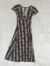 Forever 21 babydoll Black Floral Midi dress Size M Boho Fairycore Whimsigoth