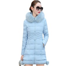Women's Winter Coat Long Hooded Jacket Faux Fur Collar Warm Slim Fit