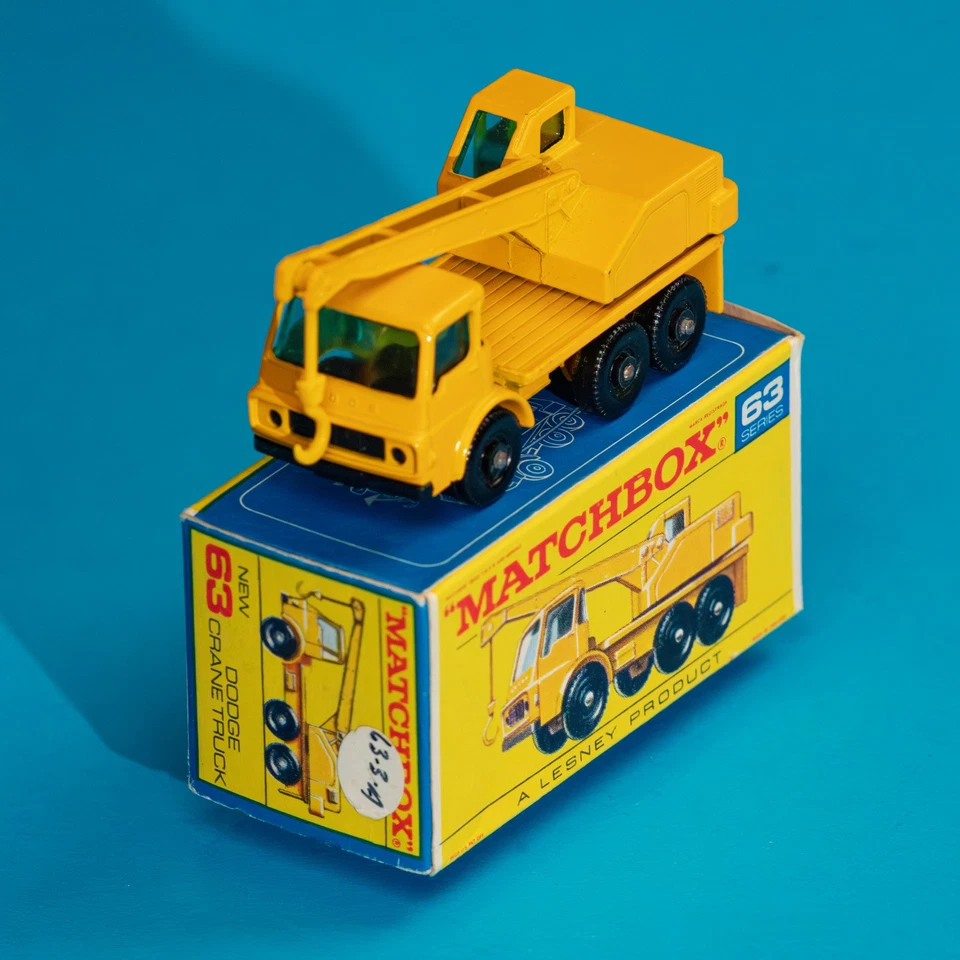 Matchbox Regular Wheels / MB 63 C2 Dodge Crane Truck / Yellow Hook / MIB F Box - Image 2 of 4