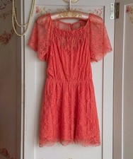 Free People Coral Floral Lace Round Neck Cap Sleeve A-Line Short Dress S
