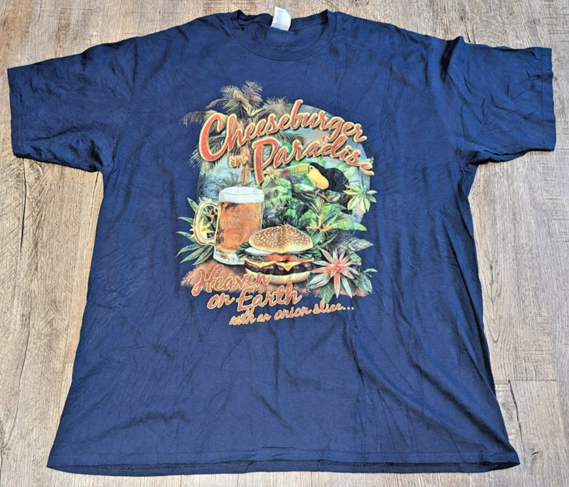 Cheeseburger in Paradise T-Shirt Men’s Size XXL Blue Tropical Graphic Beer Tee
