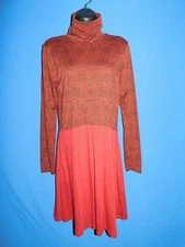 Toad & Co S Dark Red Gray Print Winterdance Dress Cowl Neck Stretch Knit Knee