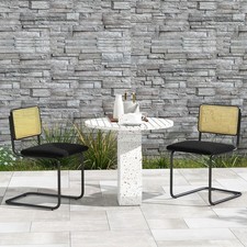 2-Pack Rattan Bar Stools Upholstered Counter Height Chair Kitchen Dining Stool