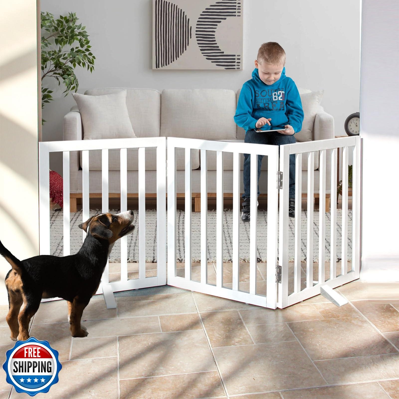 SFJC Freestanding Indoor Dog Gate for Doorways Hallways and House