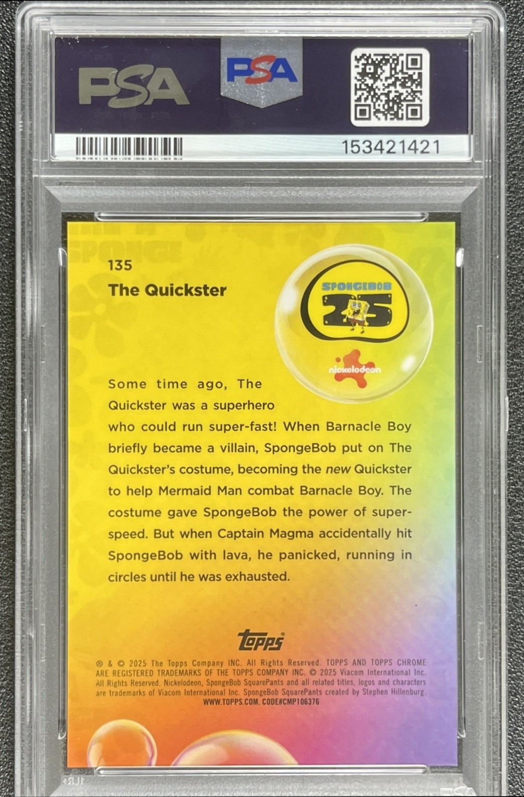 THE QUICKSTER PSA 10 2025 TOPPS CHROME SPONGEBOB SAPPHIRE #135 ORANGE REF 10/25 view 2
