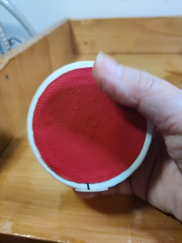 Vintage Leather ? Trinket box Red Design Round Fabric Velvet Lined Jewelry - Picture 3 of 10