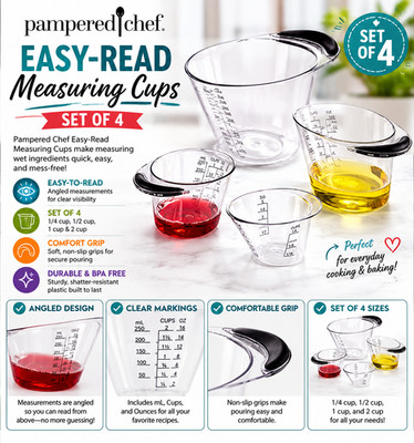 New Pampered Chef EASY-READ Measuring Cups Set of 4  #100193