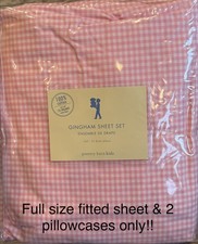 Pottery Barn Kids Gingham Pink Full Size FITTED SHEET 2 PILLOWCASES no Flat