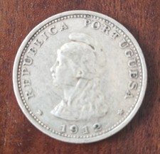 1912 India Portuguese 1 Rupia Coin - 0.917 Silver