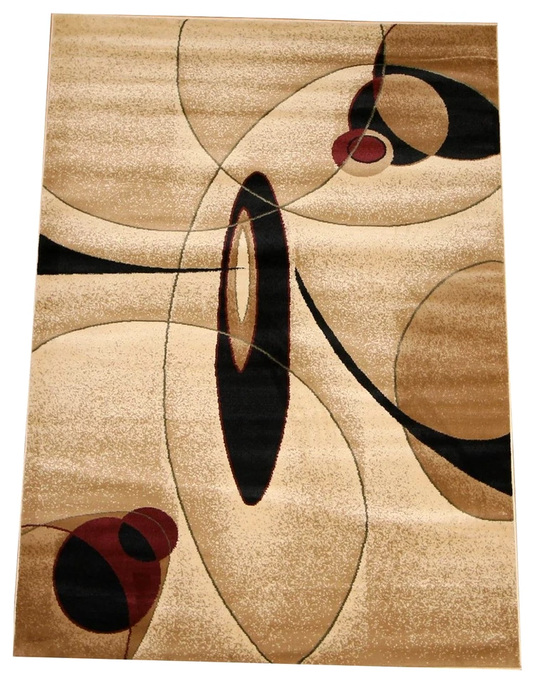 Turkish Area Rug 2x3 Wool Blend Stain Resistant Contemporary Brown Beige Circles - Image 3 of 4