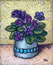 Violets Original Oil Pastel Painting Still Life Impressionism Realism 10x8" Gift