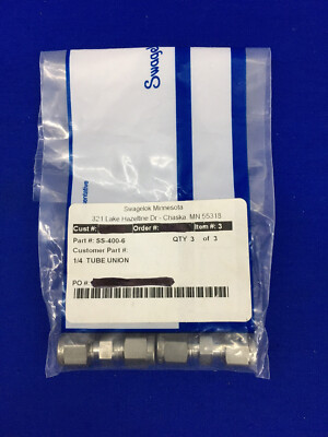 1 PKG QTY 0F 3 SWAGELOK SS-400-6 / SS4006 1/4'' TUBE FITTING UNION