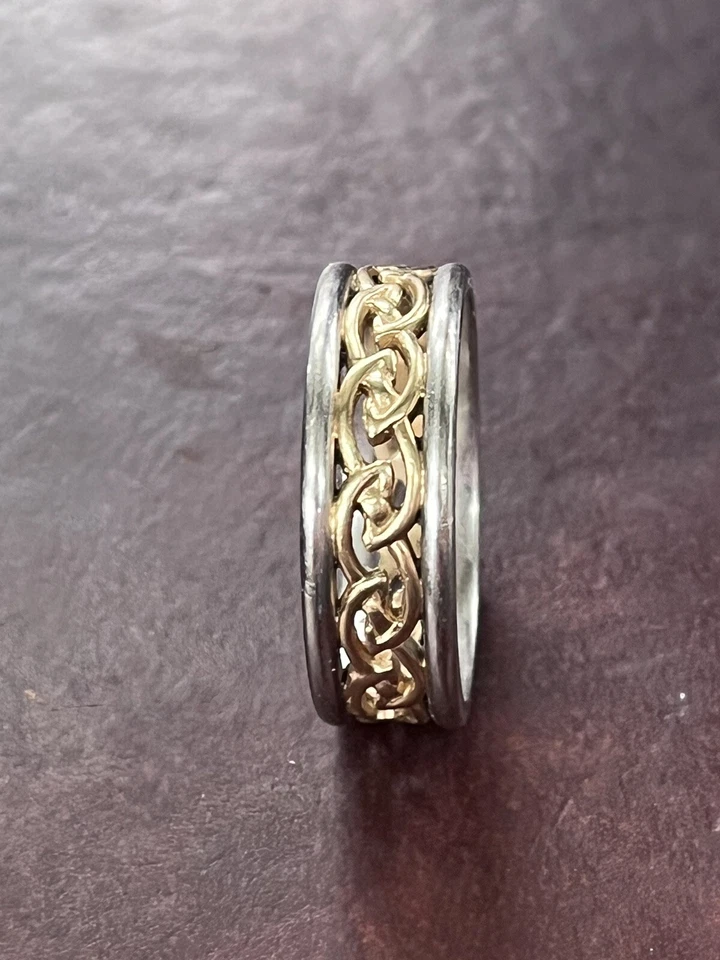 Irish 14K White and Yellow Gold Trinity Knot Wedding Ring SIZE 11.5 - Image 2 of 4