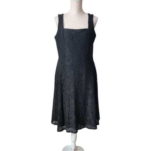 WHITE HOUSE BLACK MARKET Lace Fit and Flare Dress 14 Sleeveless Square Neck NWT