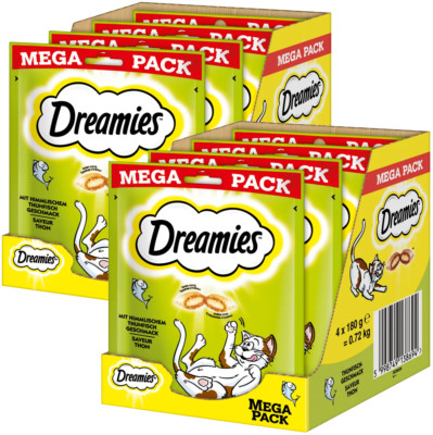 DREAMIES Trockenfutter Katzensnacks mit Thunfisch, Katzenleckerli 8 x 180g