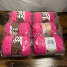 lot of 6 skeins Lily Sugar 'n Cream HOT PINK 4 oz each 100% cotton yarn medium 4