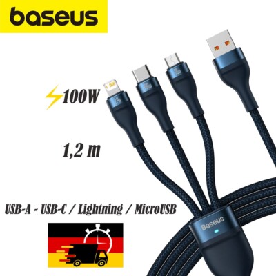 Kabel Baseus Flash Series II USB-A für USB-C/ Lighning/ MicroUSB 1,2m 100W