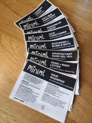 Miniml waterproof clear bottle labels shampoo, conditioner, body wash, hand soap