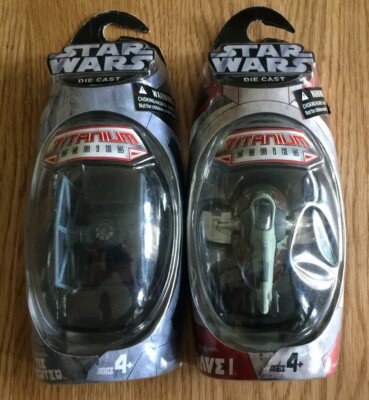 2x New & Sealed Star Wars Die Cast Titanium Series Tie Fighter & Slave I (2004)