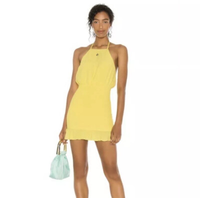 Lovers + Friends Karlie Yellow Crepe Halter Smocked Mini Dress Womens Size  Smal | eBay