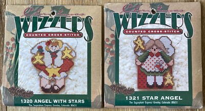 2 NIP Christmas Wizzers Counted Cross Stitch Kits 1320 Angel w/ Stars 1321 Angel