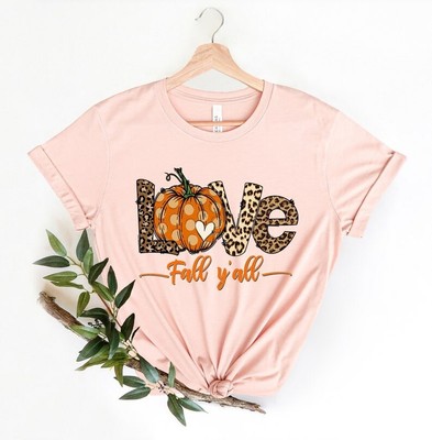 Love Fall Y'All Shirt, Leopard Print Fall Shirt, Thanksgiving,Hello Pumpkin, ...