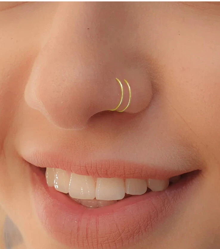 Amazon.com: Double Hoop Nose Ring Single Pierced 22g-Gold Nose Ring Piercing-Spiral  Nose Ring-Single Pierce Double Hoop (Right Side, 9) : Handmade Products