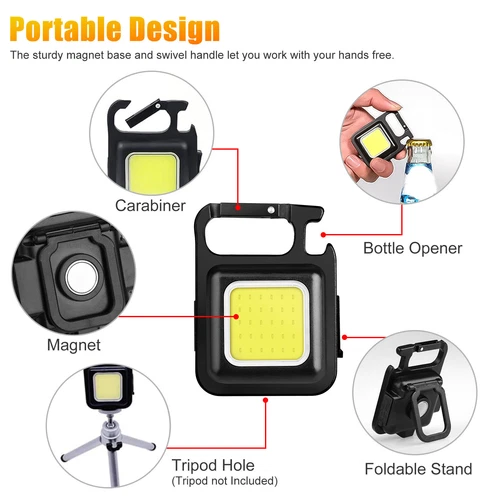 2x 800LM Mini COB Linterna LED Luz de Trabajo USB Recargable Antorcha Llavero Lámpara - Imagen 2 de 11