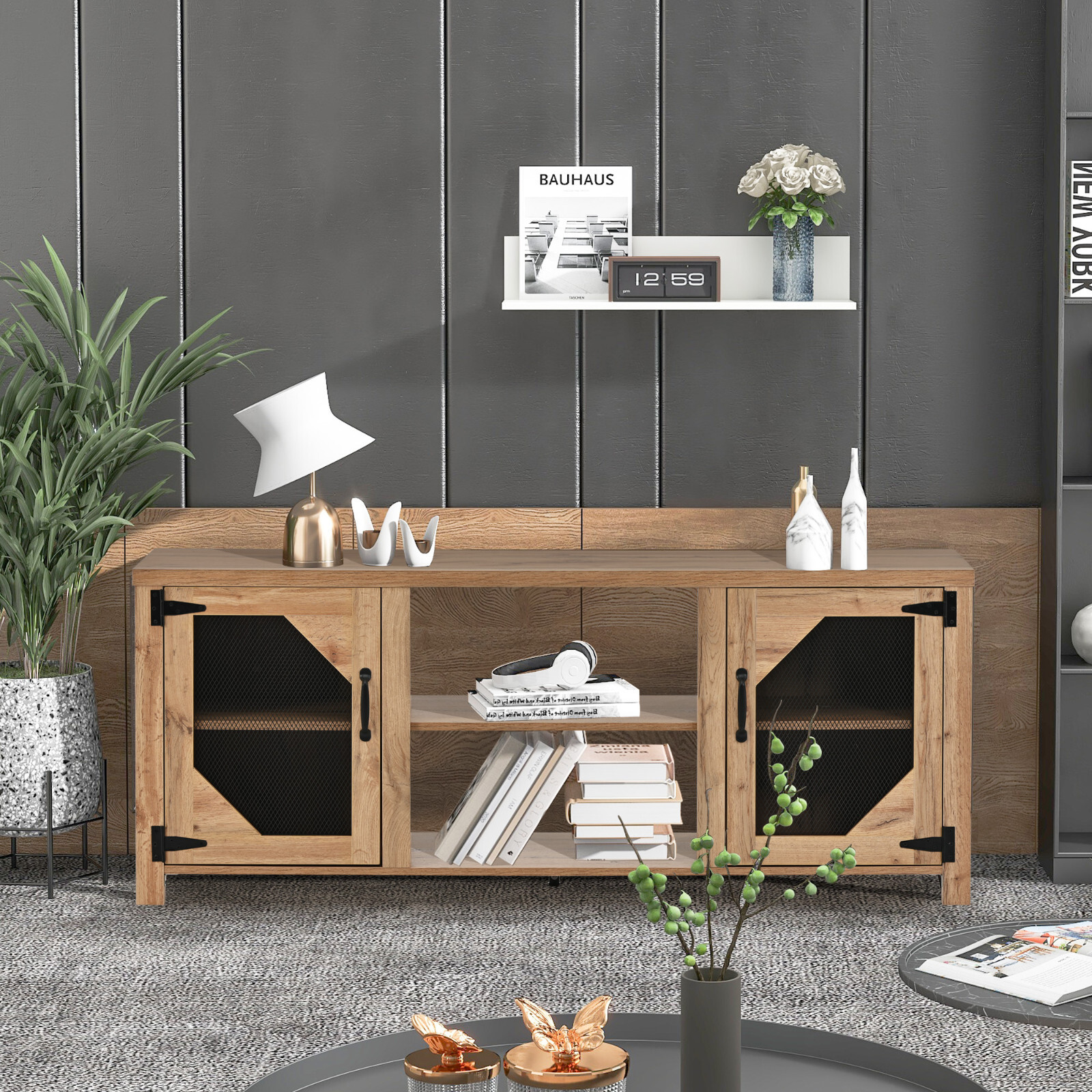 TV Stand Entertainment Unit Console Media Table W/ Adjustable Shelves for 65" TV