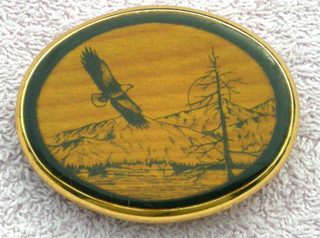 Vintage Von West Eagle Wood Inlay Belt Buckle