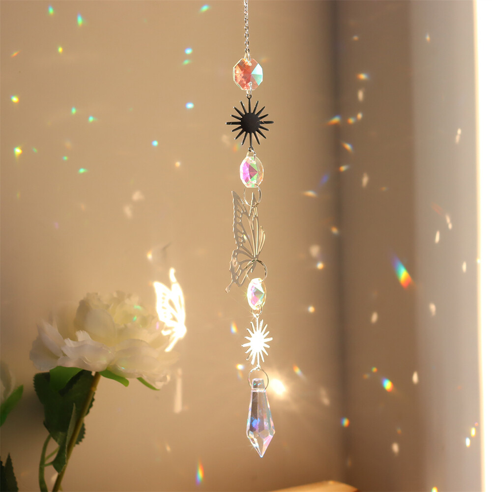 Crystal Butterfly Demon Eye Wind Chime Hanging Suncatcher for Home