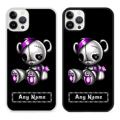 Personalisierte Handyhülle süßer Emo Bär mit Namen für iPhone Punk Goth Teddy Geschenk