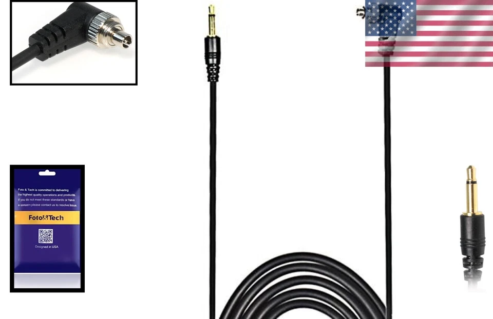 Cable de sincronización de PC duradero de 3,5 mm para disparadores de flash - 16 pies, listo para Nikon y Canon Foto 2 de 4