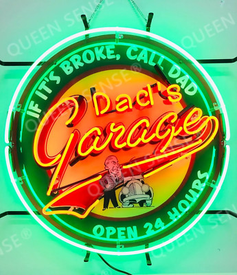  Dad's Garage Open 24 Hours Glass 24''x24'' Neon Sign Lamp Light HD Vivid Printing
