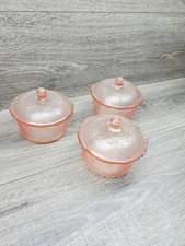 Kig Malaysia Pink Depression Grape Design Candy Dish or Bowl Set (3) 4" Bowls