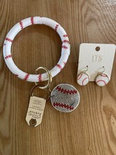 Baseball Wristlet Key Chain with BLING  and Earrings - NWT   (Crystal Ave & ITS)