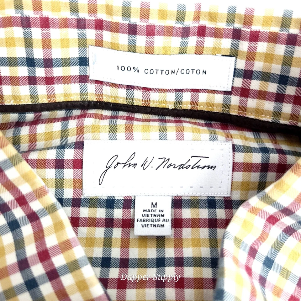 John W. Nordstrom 正装衬衫中号格子纽扣红色黄色蓝绿色米色  — 第 2/4 张图片