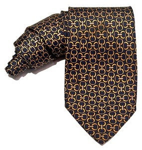 FENDI TIE 100% SILK HAND MADE ITALY BLUE GOLD LINKS MENS NECKTIE