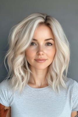 Ombre Platinum Blond Short Bob Wavy Wigs 100% Human Hair Lace Front Wig 13x4